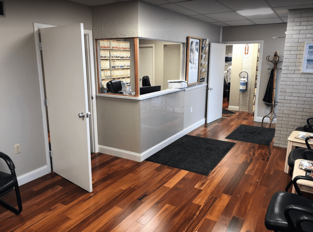 A view of the entrance to a dental office.