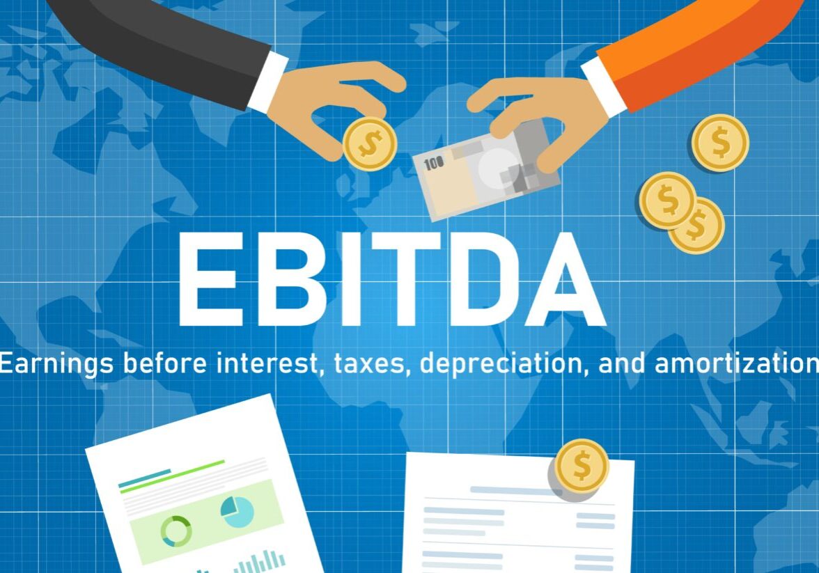 A blue background with the word ebitda written in it.